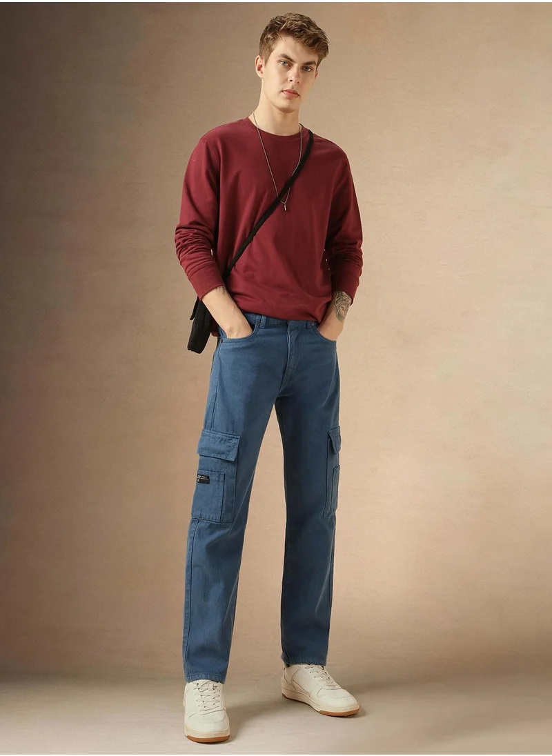 Dennis Lingo Men's Blue 100% Cotton Solid Full Length Relaxed Fit Jeans