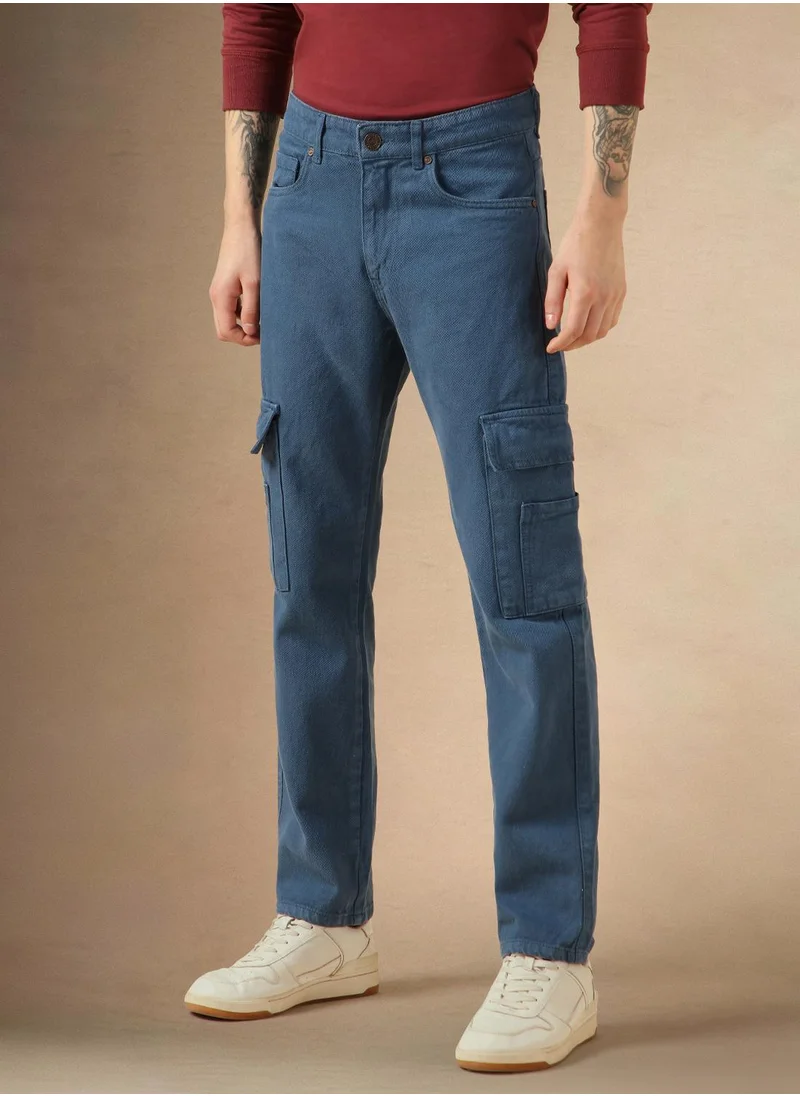 Dennis Lingo Men's Blue 100% Cotton Solid Full Length Relaxed Fit Jeans