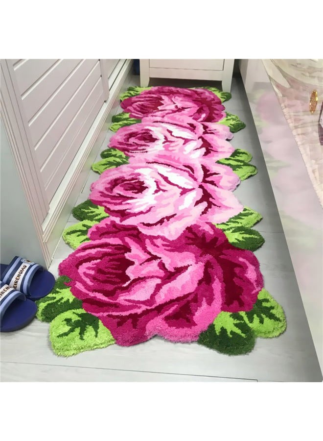 UKELER Laundry Room Rug 65x23.6 inch Pink Rose Flower Kitchen Runner Non-Slip, Shaggy Soft Flower Rugs for Girls Bedroom - Image 5