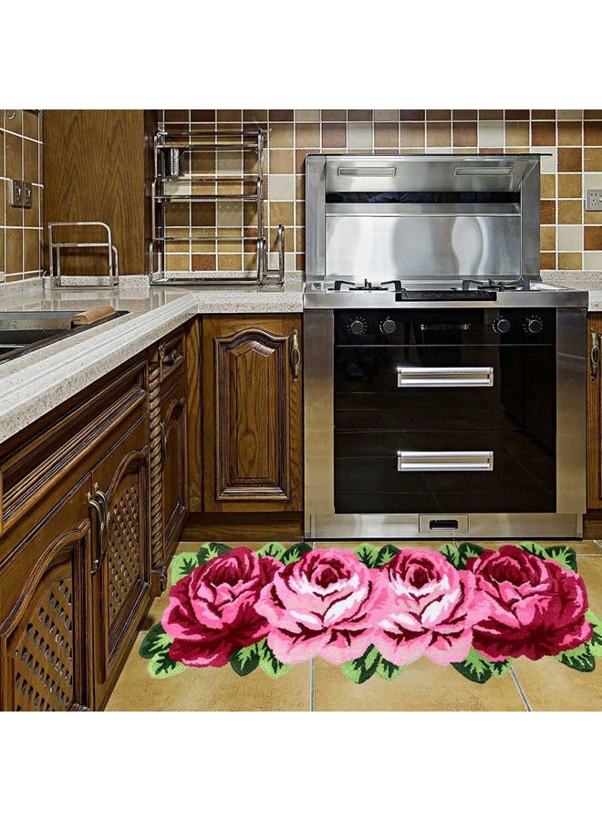 UKELER Laundry Room Rug 65x23.6 inch Pink Rose Flower Kitchen Runner Non-Slip, Shaggy Soft Flower Rugs for Girls Bedroom - Image 2