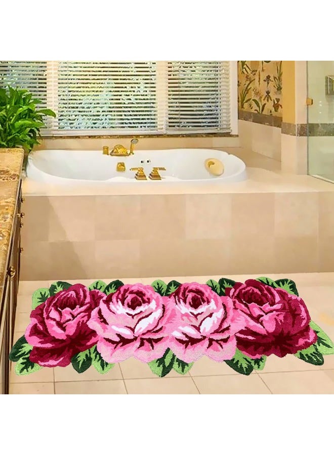 UKELER Laundry Room Rug 65x23.6 inch Pink Rose Flower Kitchen Runner Non-Slip, Shaggy Soft Flower Rugs for Girls Bedroom - Image 3