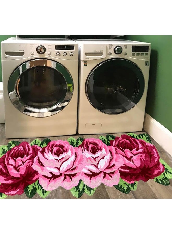 UKELER Laundry Room Rug 65x23.6 inch Pink Rose Flower Kitchen Runner Non-Slip, Shaggy Soft Flower Rugs for Girls Bedroom - Image 1