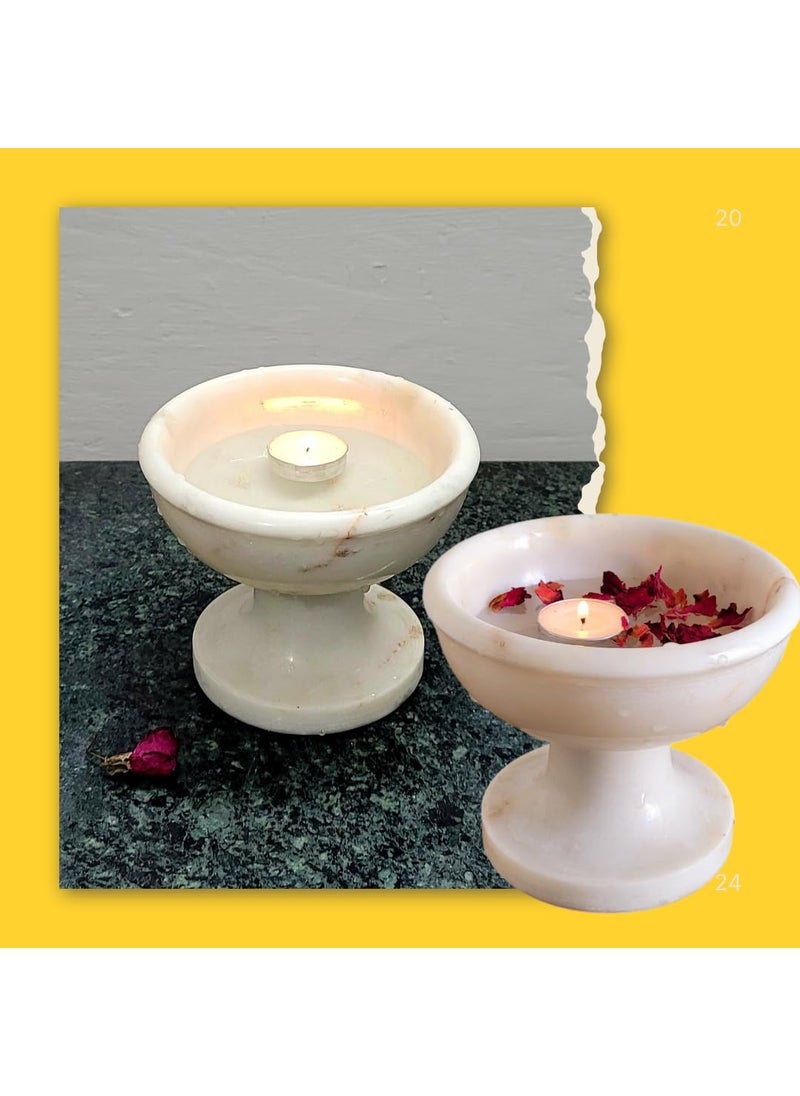 R&M - R&M RM Marble 6inch Candle Holder Pedestal Bowl Pot Tray Bird Bath Garden Home Decoration | Multi Purpose Bowl Candle Holder - Image 1