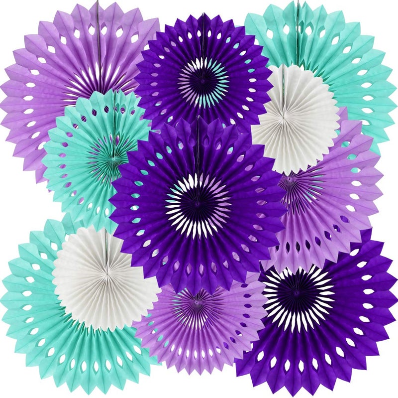 BEISHIDA Purple Lavender Blue Hanging Honeycomb Round Paper Fans Decoration Kit Tissue Paper Fan Garland for Baby Shower Girl Kid Birthday Under The Sea Wedding Party Supplies11packs