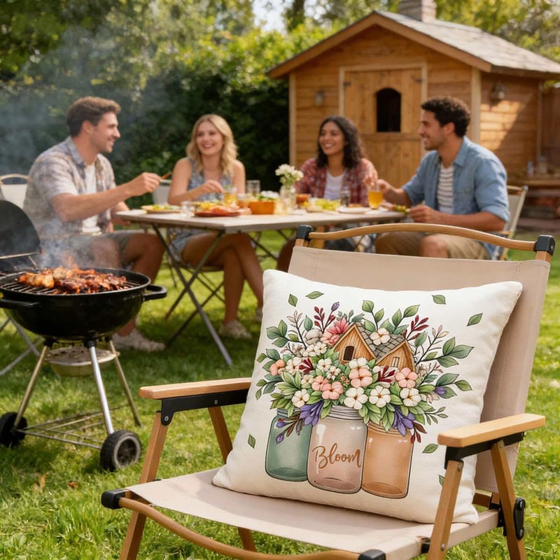 F Finerease Farmhouse Floral Throw Pillow Cover - 18 x 18 Summer Garden Pillowcase - 4 Pack Home Sweet Home Pillow Cover, Great for Couch Chair Yard Living Room Outdoor Decor(Colourful-02, 18"x18") - Image 5