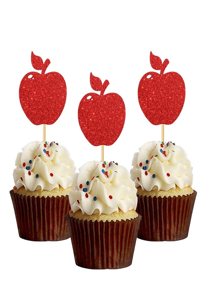 MonMon & Craft Fruit Apple Cupcake Toppers Fruit Sweet Apple Party Cupcake Decor Baby Shower Bridal Shower Party Decor Girl Birthday Party Decorations Partea Time Party Cupcake Toppers 24 Pcs Glitter - Image 1