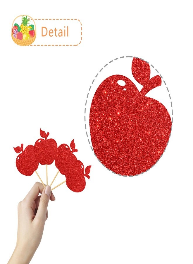 MonMon & Craft Fruit Apple Cupcake Toppers Fruit Sweet Apple Party Cupcake Decor Baby Shower Bridal Shower Party Decor Girl Birthday Party Decorations Partea Time Party Cupcake Toppers 24 Pcs Glitter - Image 4