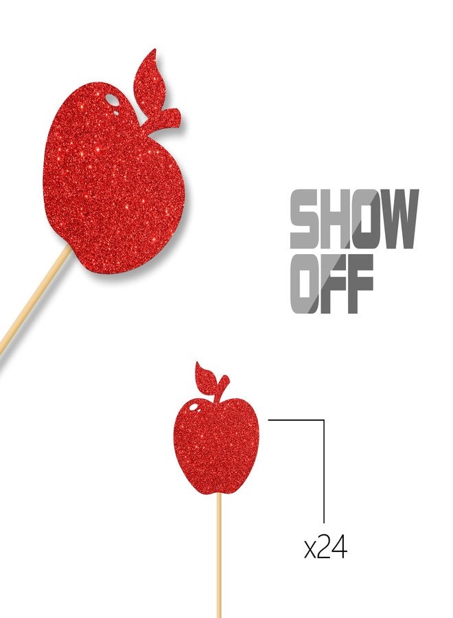 MonMon & Craft Fruit Apple Cupcake Toppers Fruit Sweet Apple Party Cupcake Decor Baby Shower Bridal Shower Party Decor Girl Birthday Party Decorations Partea Time Party Cupcake Toppers 24 Pcs Glitter - Image 2