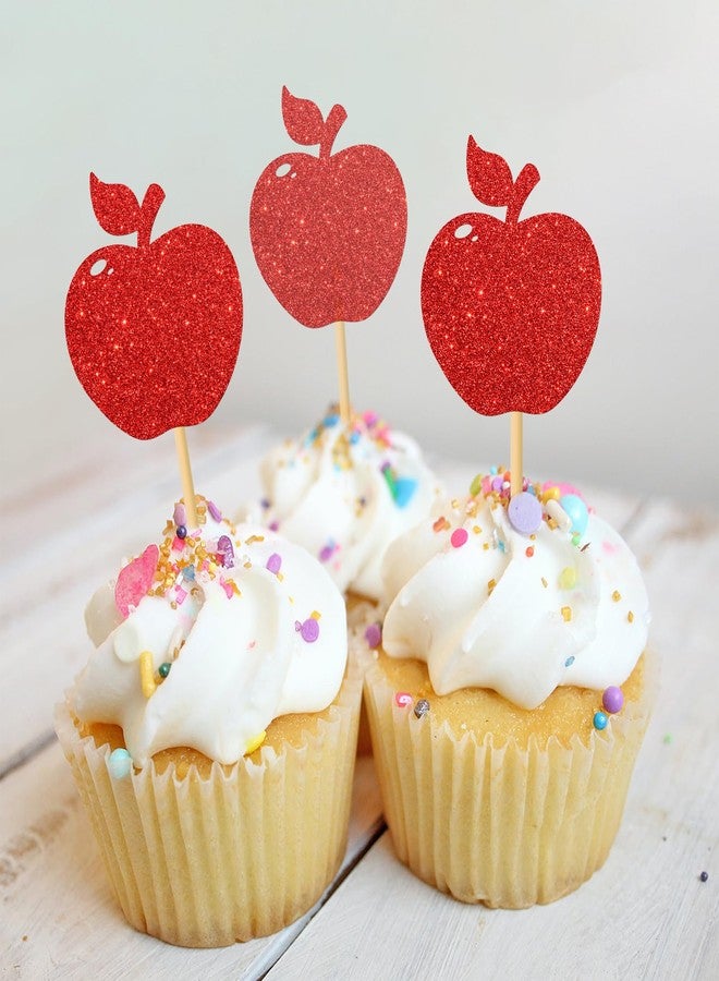 MonMon & Craft Fruit Apple Cupcake Toppers Fruit Sweet Apple Party Cupcake Decor Baby Shower Bridal Shower Party Decor Girl Birthday Party Decorations Partea Time Party Cupcake Toppers 24 Pcs Glitter - Image 5