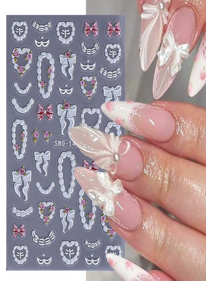 FDSQHSA 2 Sheets Cute Nail Stickers for Nail Art Embossed Cream Cake Nail Art Stickers 5D Bow Rose Flower Nail Decals Self-Adhesive Strawberry Cherry Nail Design Decals for Women Acrylic Nails Decoration - Image 4