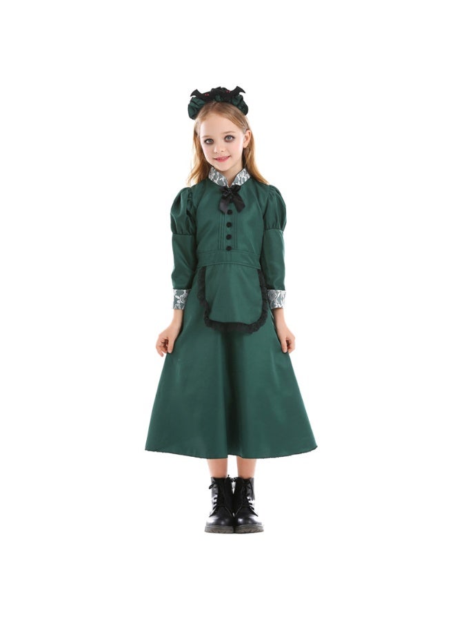 NIBEMINENT Parent-child clothing: Mysterious Castle Bat Servant Dark green Lace dress - Image 1