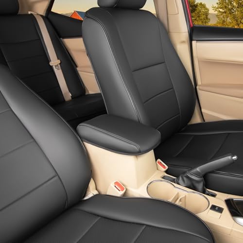 HKZ غطاء مقعد سيارة مخصص يناسب تويوتا كورولا 2023 2024 2025 L LE (نموذج البنزين فقط)، مجموعة كاملة 5 مقاعد - جلد صناعي (أسود) - Image 4