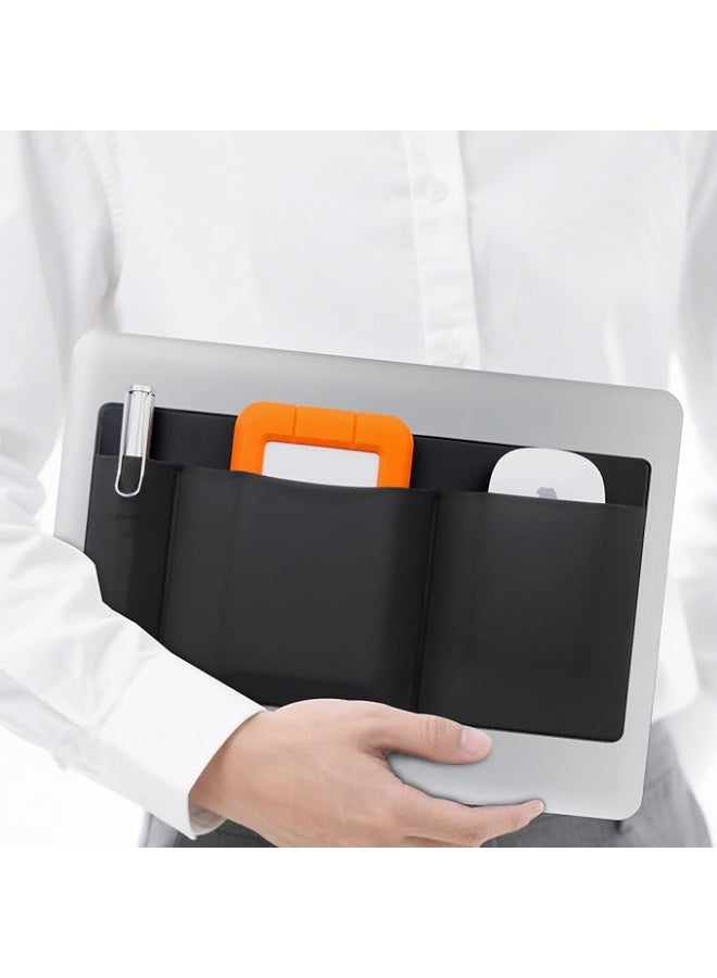 Lacdo 3-Pocket Mouse Holder for Laptop Stick on, External Hard Drive SSD Holder for Laptop, Stick on Pouch Organizer Adhesive Pocket Storage Sleeve for Mouse/HDD/SSD/Cables, Computer Accessories - Image 1