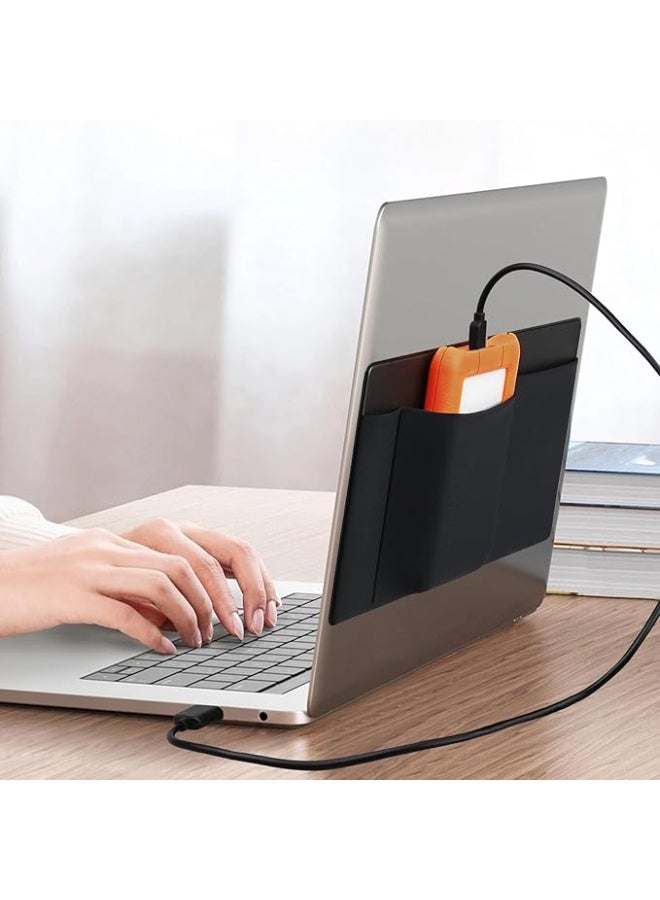 Lacdo 3-Pocket Mouse Holder for Laptop Stick on, External Hard Drive SSD Holder for Laptop, Stick on Pouch Organizer Adhesive Pocket Storage Sleeve for Mouse/HDD/SSD/Cables, Computer Accessories - Image 5