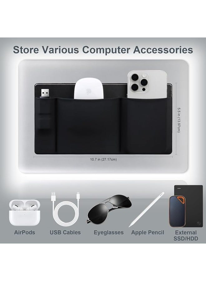 Lacdo 3-Pocket Mouse Holder for Laptop Stick on, External Hard Drive SSD Holder for Laptop, Stick on Pouch Organizer Adhesive Pocket Storage Sleeve for Mouse/HDD/SSD/Cables, Computer Accessories - Image 2