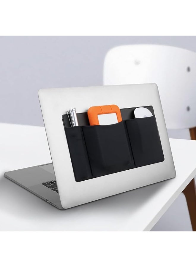 Lacdo 3-Pocket Mouse Holder for Laptop Stick on, External Hard Drive SSD Holder for Laptop, Stick on Pouch Organizer Adhesive Pocket Storage Sleeve for Mouse/HDD/SSD/Cables, Computer Accessories - Image 4