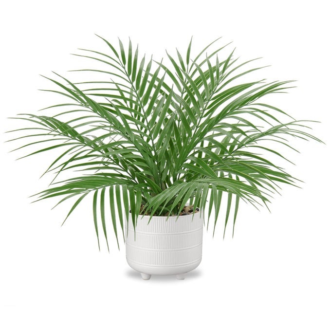 LARGE ARTIFICIAL POTTED PLANTS FAKE PALM PLANTS 19 FAUX GREEN PLANT PLASTIC TROPICAL PALM TREE IN WHITE CERAMIC POTS BOHEMIAN FOR HOME ROOM OFFICE HOUSE INDOOR DECORATION