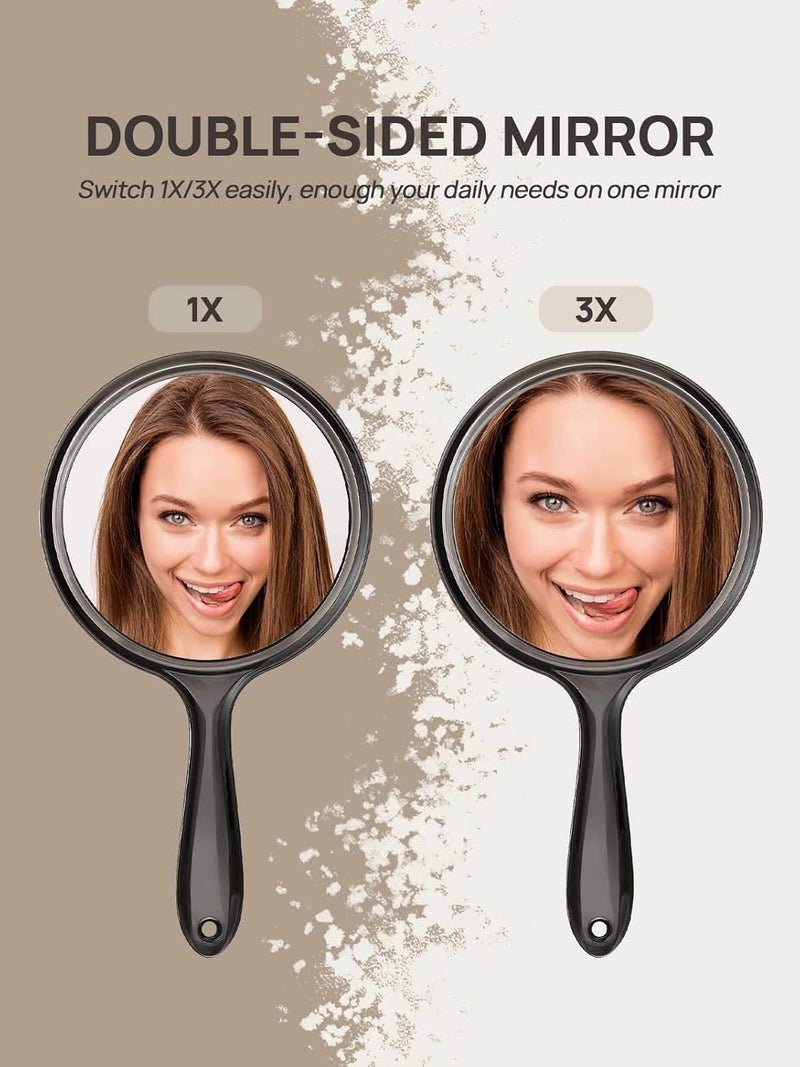 OMIRO Hand Mirror, Double-Sided Handheld Mirror 1X/3X Magnifying Mirror with Handle, Pack of 1 (Transparent Black) - Image 2