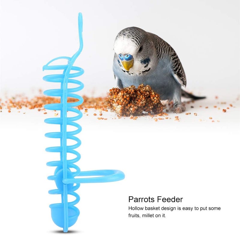 Fydun Parrot Feeding Basket, Hanger Holder for Fruit and Food Feeding, Millet Sprayer for Plastic Support, Bird and Pet Supplies (Blue) (Blue) - Image 2