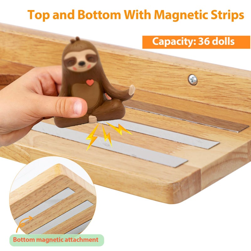 PHOENANCEE For Tonies Figures Shelf Magnetic,for Tonie Box Wall Shelves,for Tonies Characters Organizer Audio Toy Storage (Holds 36 Figurines),Compatible Charging Station for Children Kid's Room,Oak Wood - Image 5