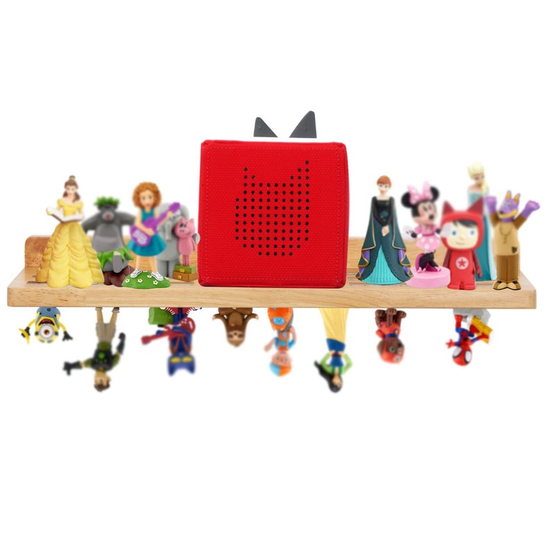 PHOENANCEE For Tonies Figures Shelf Magnetic,for Tonie Box Wall Shelves,for Tonies Characters Organizer Audio Toy Storage (Holds 36 Figurines),Compatible Charging Station for Children Kid's Room,Oak Wood - Image 1