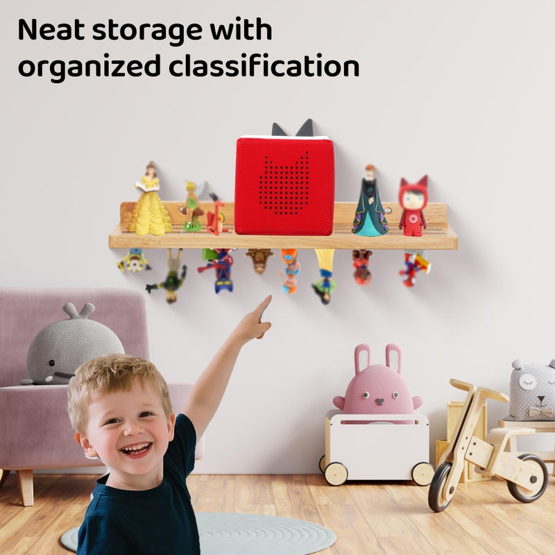 PHOENANCEE For Tonies Figures Shelf Magnetic,for Tonie Box Wall Shelves,for Tonies Characters Organizer Audio Toy Storage (Holds 36 Figurines),Compatible Charging Station for Children Kid's Room,Oak Wood - Image 4
