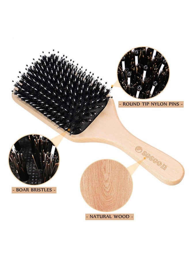 Sosoon Hair Brush, Sosoon Boar Bristle Paddle Hairbrush for Long Short Thick Thin Curly Straight Wavy Dry Hair for Men Women Kids, No More Tangle, Giftbox & Tail Comb Included - Image 1
