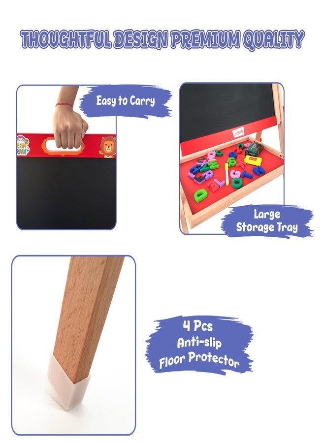 WUDLY® 3-in-1 Wooden Easel Board for Kids – Double-Sided Chalkboard & Whiteboard with Magnetic Letters, Marker, Duster & Chalk, Learning Drawing & Writing Board for Children - Image 5