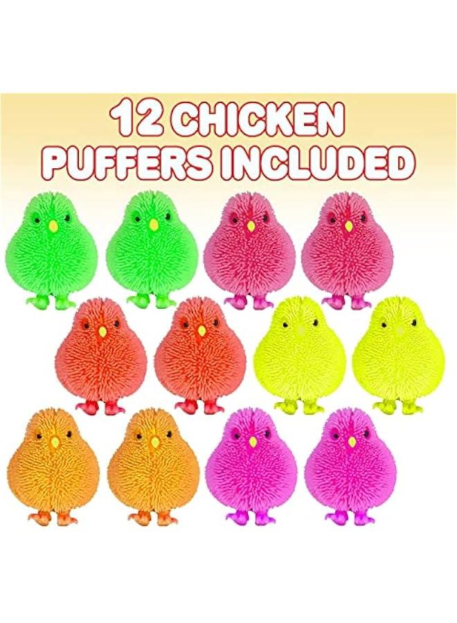 3 Inch Chicken Puffer Toys for Kids (Pack of 12) Chick Surprise Toys for Filling  Eggs,  Party Favors, Egg Hunt Supplies, Stress Relief Toys for Kids, Assorted Neon Colors - Image 2