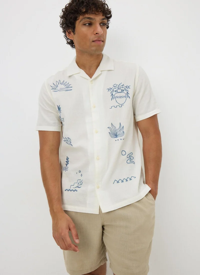 Matalan White Embroidered Pattern Shirt