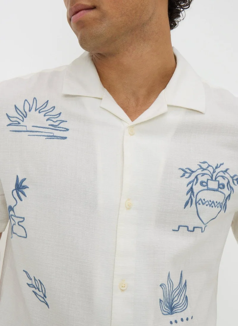 Matalan White Embroidered Pattern Shirt