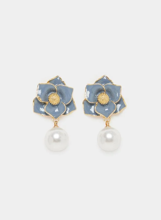 Styli Floral Pearl Drop Earrings