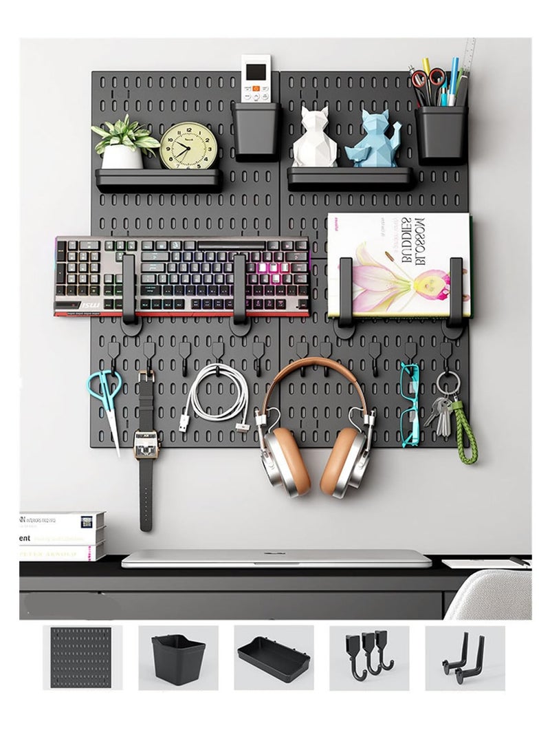 Anmi Pegboard Combination Wall Organizer Kit, 4PCS Pegboard and 15 Accessories Modular Hanging, Plastic PegBoard Organizer for Home Kitchen Office (black)  - Image 2