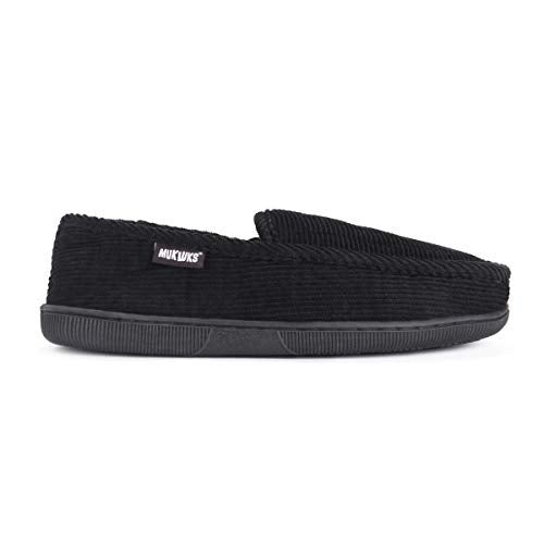 Muk Luks Men's Corduroy Moccasin with Flannel Lining, Black, Large - Image 4