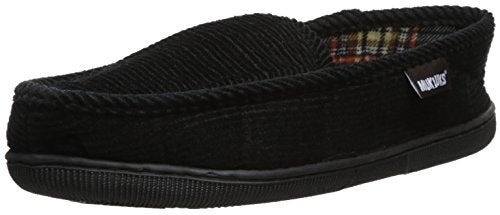 Muk Luks Men's Corduroy Moccasin with Flannel Lining, Black, Large - Image 1