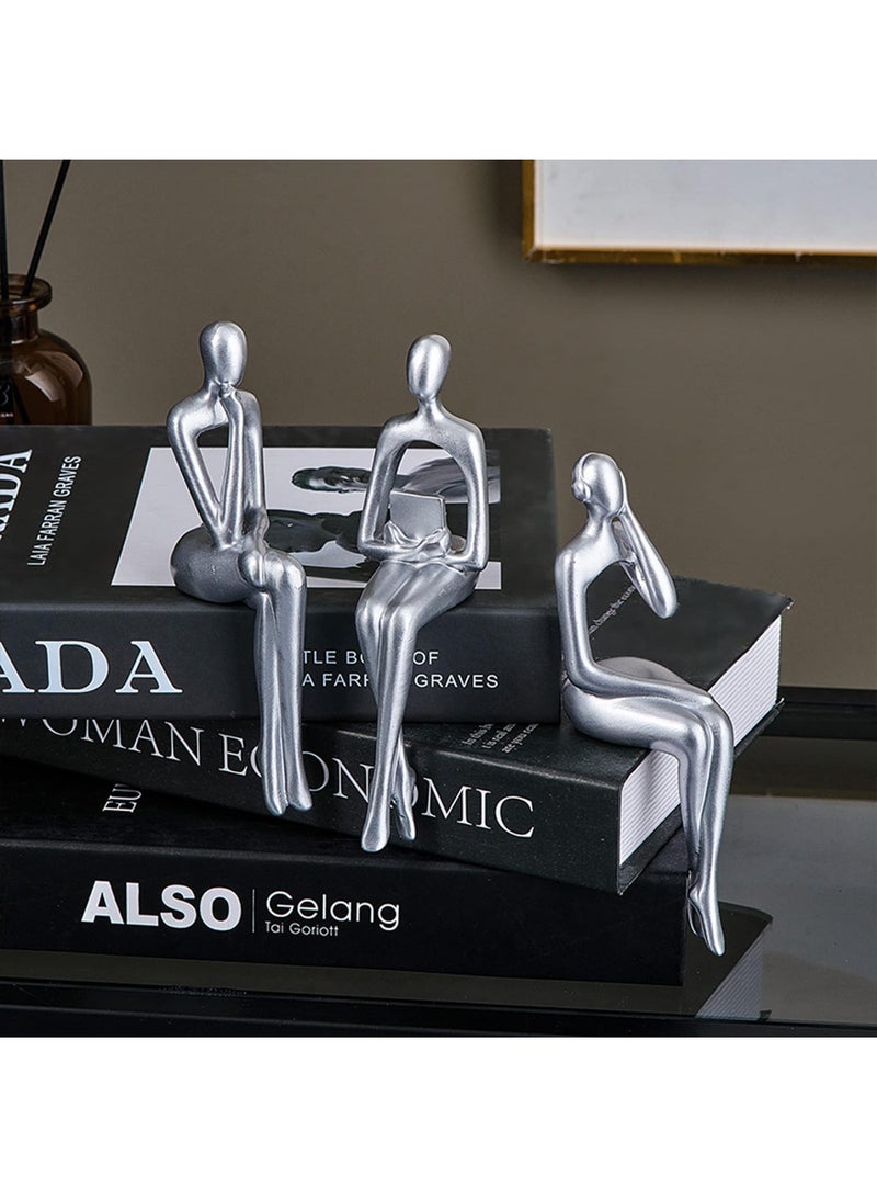 الأزرق جي دبليو مجموعة من 3 قطعة من الفن التجريدي المفكر النحت التجريدي النحت زخرفة زخرفة الراتنج التماثيل الحديثة مكتب زخرفة رفوف صغيرة ديكور المنزل ديكور غرفة المعيشة التماثيل - Image 3