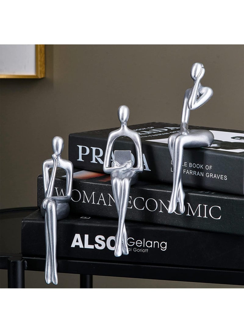 الأزرق جي دبليو مجموعة من 3 قطعة من الفن التجريدي المفكر النحت التجريدي النحت زخرفة زخرفة الراتنج التماثيل الحديثة مكتب زخرفة رفوف صغيرة ديكور المنزل ديكور غرفة المعيشة التماثيل - Image 4