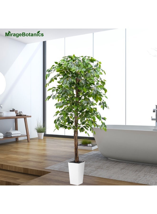 Triple Trunk Artificial Ficus Tree with Natural Wood Trunks, Fake Tree for Indoor Home Décor, Faux Ficus Tree with White Tall Planter, Office Decor