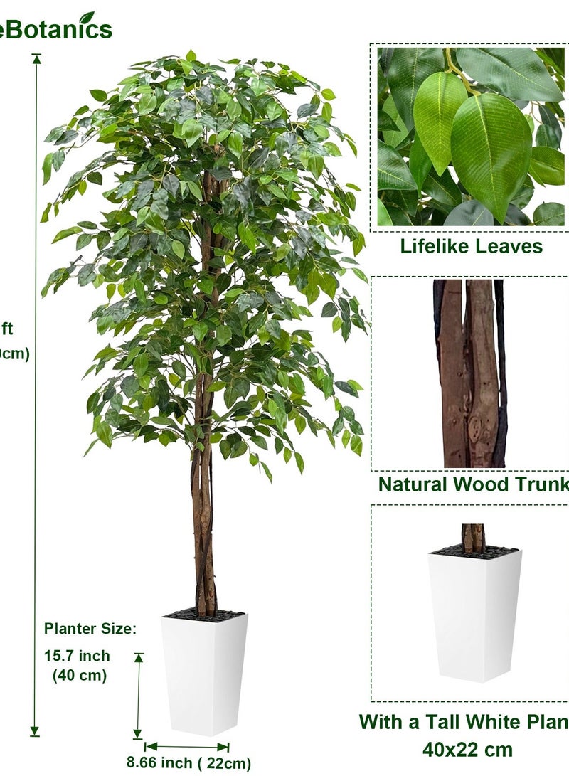 ميراج بوتانيكس ثلاثي الجذع الاصطناعي Ficus شجرة مع جذوع الخشب الطبيعي, شجرة مزيفة للديكور المنزلي الداخلي, مزيفة Ficus شجرة مع الزرع الأبيض الطويل, ديكور المكتب - Image 3