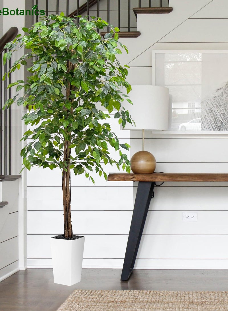 ميراج بوتانيكس ثلاثي الجذع الاصطناعي Ficus شجرة مع جذوع الخشب الطبيعي, شجرة مزيفة للديكور المنزلي الداخلي, مزيفة Ficus شجرة مع الزرع الأبيض الطويل, ديكور المكتب - Image 2