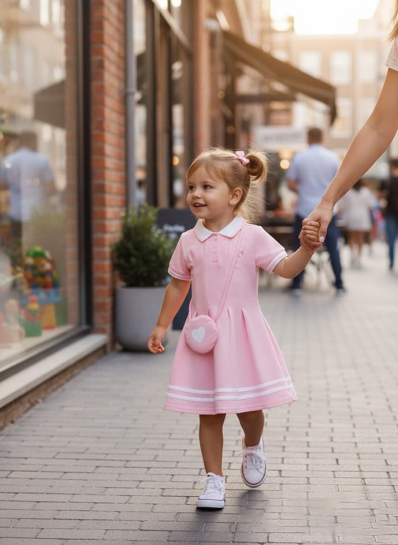 Renotemy 18 Months Toddler Girl Dress Summer Clothes Outfits 18-24 Months Girls Gifts Light Pink Sport Tennis Golf Short Sleeve Button Polo Dresses Cotton Back to School Uniform Dress Set with Bag - Image 3
