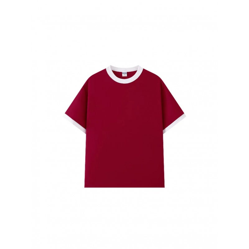 M101 Trendy Contrasting Color Round Neck T-Shirt with Collar and Cuffs (200g) Short Sleeves for Couples - Image 5