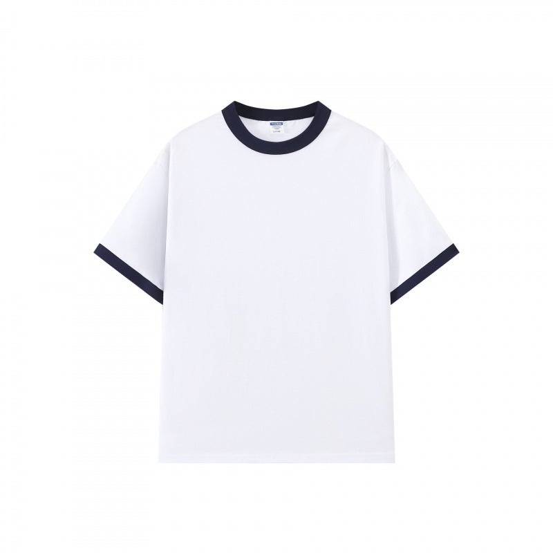 M101 Trendy Contrasting Color Round Neck T-Shirt with Collar and Cuffs (200g) Short Sleeves for Couples - Image 1