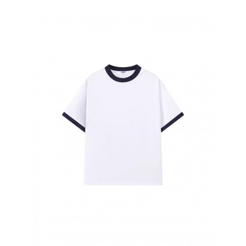 M101 Trendy Contrasting Color Round Neck T-Shirt with Collar and Cuffs (200g) Short Sleeves for Couples - Image 2