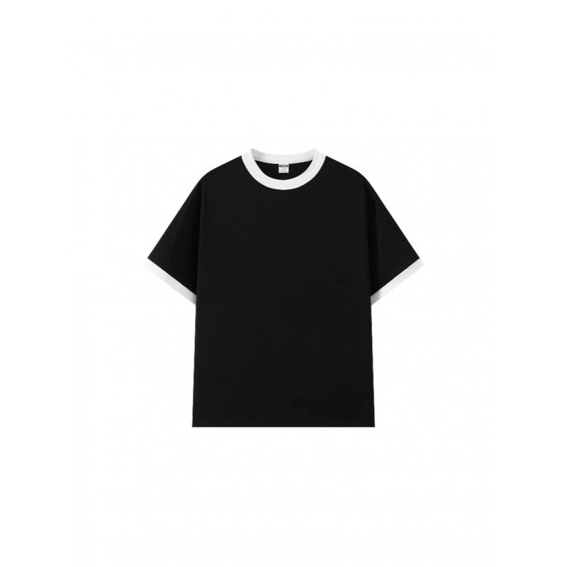 M101 Trendy Contrasting Color Round Neck T-Shirt with Collar and Cuffs (200g) Short Sleeves for Couples - Image 4