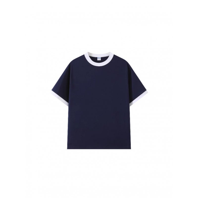 M101 Trendy Contrasting Color Round Neck T-Shirt with Collar and Cuffs (200g) Short Sleeves for Couples - Image 3