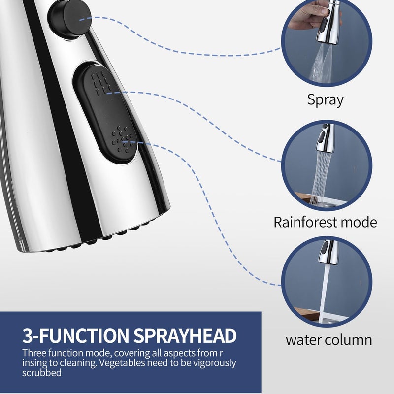Oersitor Kitchen Faucet with Pull Down Sprayerï¼ŒStainless Steel Single Handle Kitchen Faucetï¼Œ1/3 Hole, Deck Plate Includedï¼ŒSuitable for farmhouses, Campers, Laundry Rooms, RVs, and Bars (Chrome) - Image 3