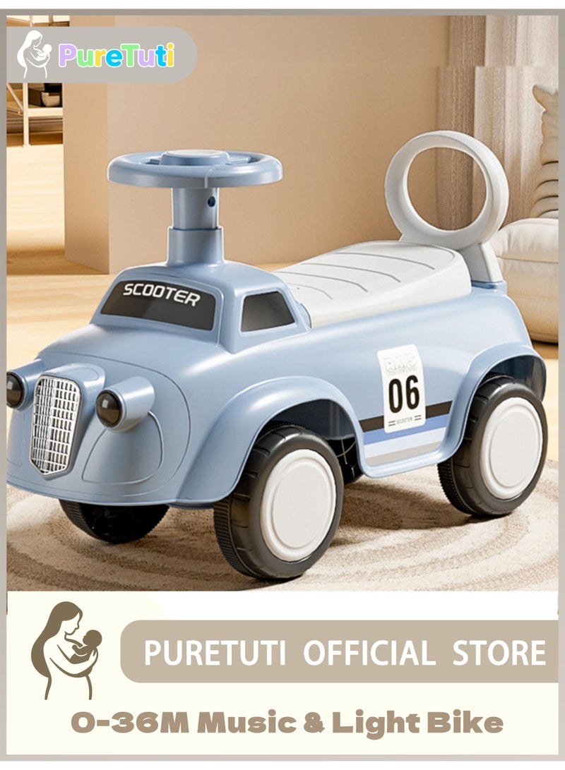PureTuti Baby Balance Bike,Ride on Car Trikes for Kids,Toddler Bike Walker Baby Ride on Car with Music & light &Storage Basket,Safety Against Rollover,for 18-36 Months (Blue) - Image 1