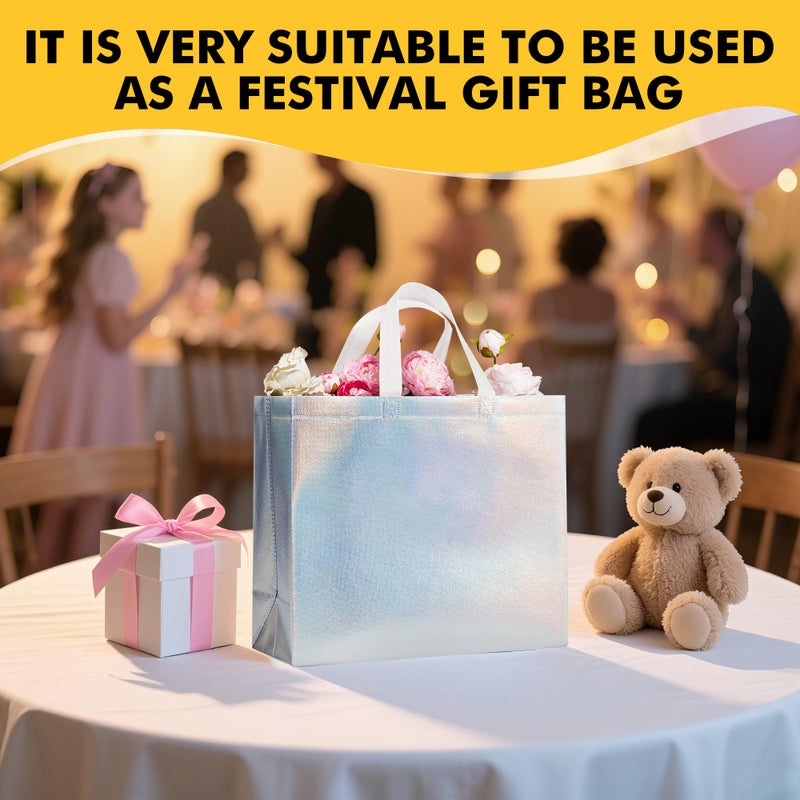 RACETOP 15 Pcs Iridescent Glossy Gift Bags Large Size, 13x5x11 Inch Holographic Reusable Gift Bags with Handles & Sturdy Base, Ideal for Birthday, Wedding, Bachelorette, Party Favors, Holiday Goodie - Image 5