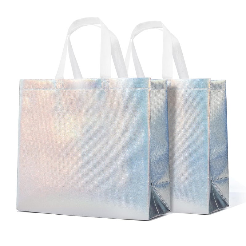RACETOP 15 Pcs Iridescent Glossy Gift Bags Large Size, 13x5x11 Inch Holographic Reusable Gift Bags with Handles & Sturdy Base, Ideal for Birthday, Wedding, Bachelorette, Party Favors, Holiday Goodie - Image 1